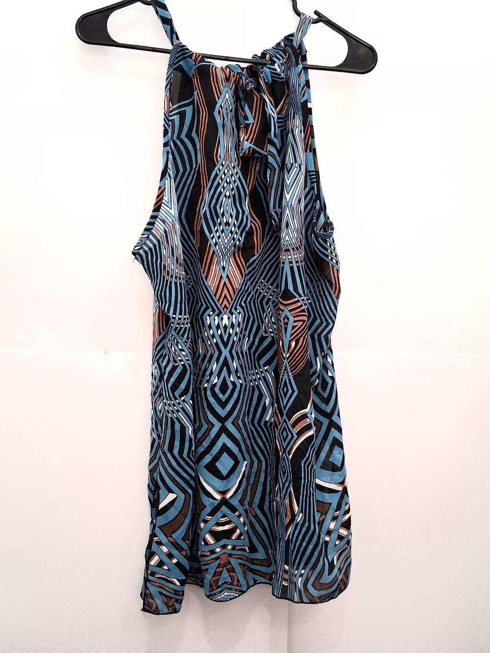 ASHLEY STEWART Blue and Brown Geometric Tank Top Size 18 Fit 1X